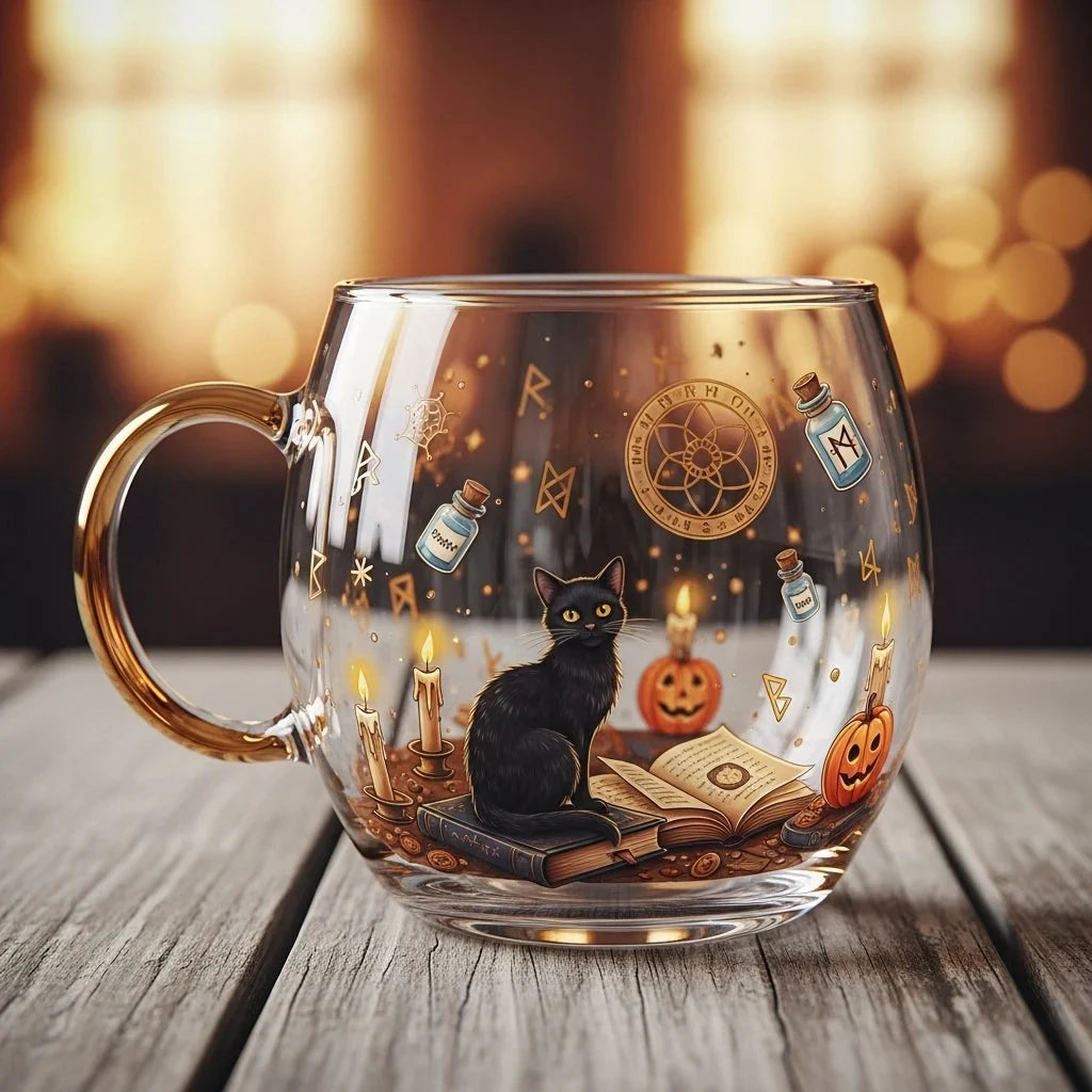 Glass Mug with Festive Holiday Illustrations and Clear Rounded Design - Image 5