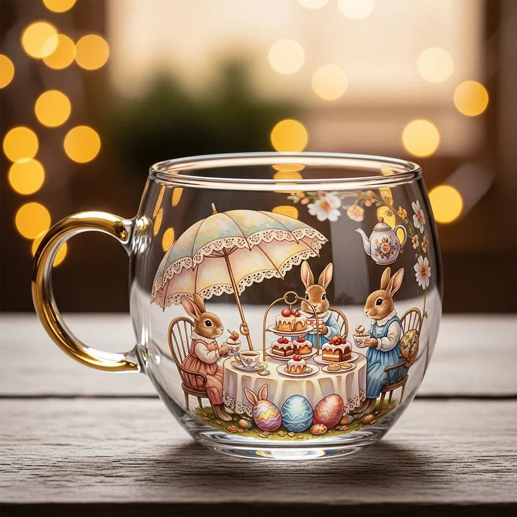 Glass Mug with Festive Holiday Illustrations and Clear Rounded Design - Image 7