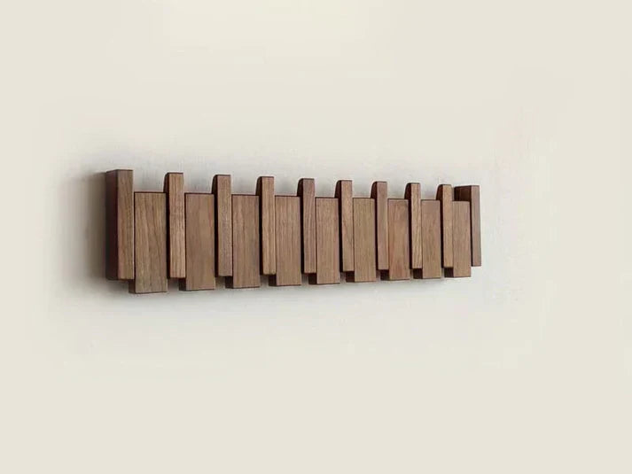 Appendiabiti da parete in stile pianoforte – Appendino decorativo con ganci in legno massello | Portaoggetti funzionale e decorazione artistica per la casa