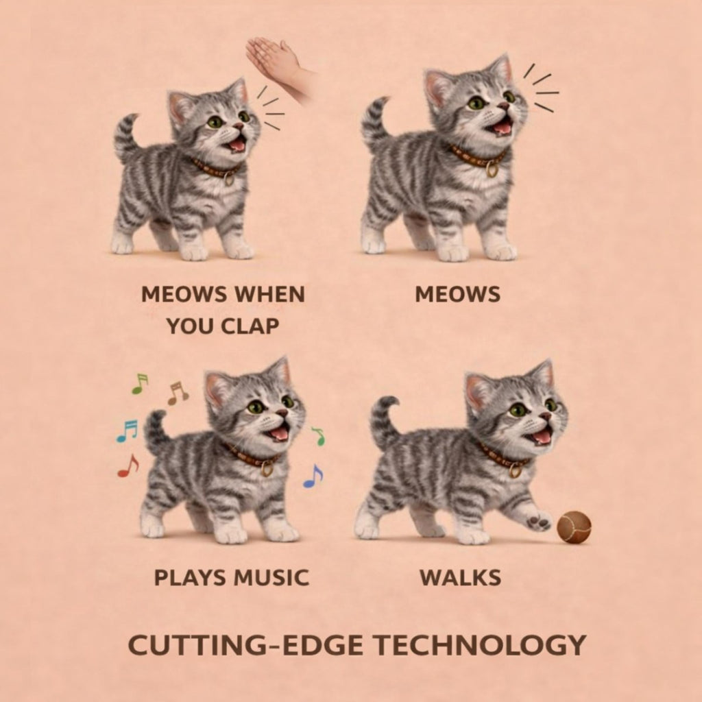 Chaton robot interactif tigré gris - Jouet électronique réaliste qui marche et miaule