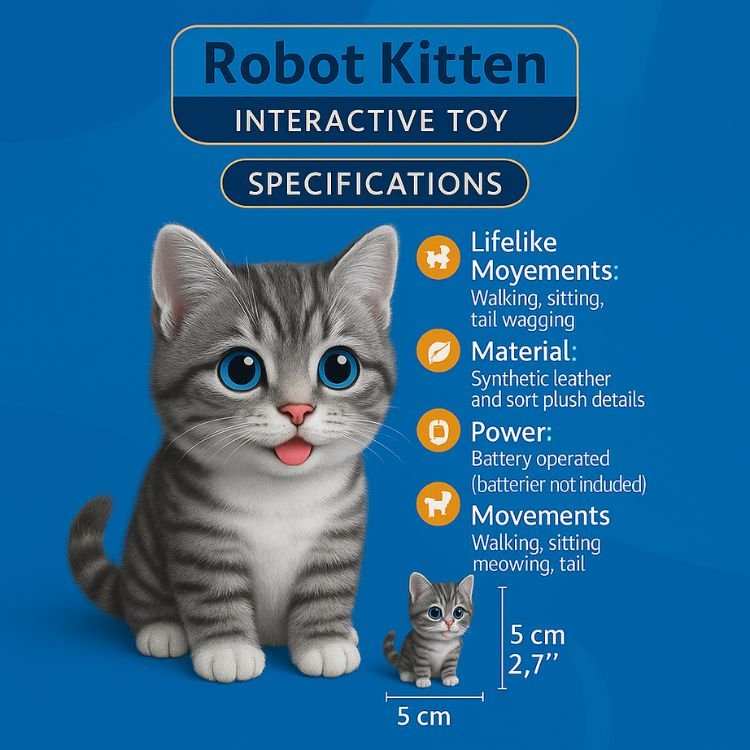 Chaton robot interactif tigré gris - Jouet électronique réaliste qui marche et miaule