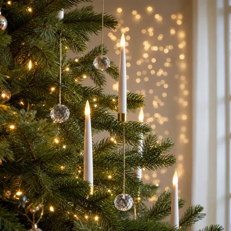 LED Christmas Tree Candles with Flickering Flame and Hanging Crystal Ornaments - Image 1