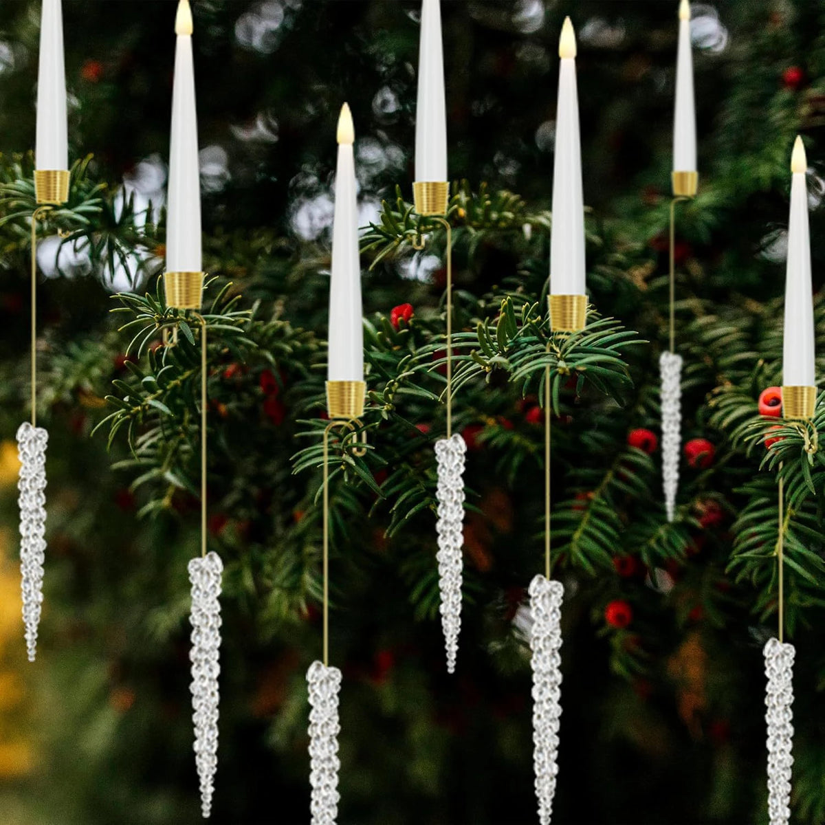 LED Christmas Tree Candles with Flickering Flame and Hanging Crystal Ornaments - Image 17