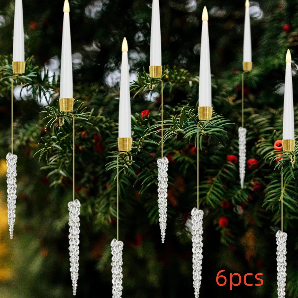 LED Christmas Tree Candles with Flickering Flame and Hanging Crystal Ornaments - Image 22