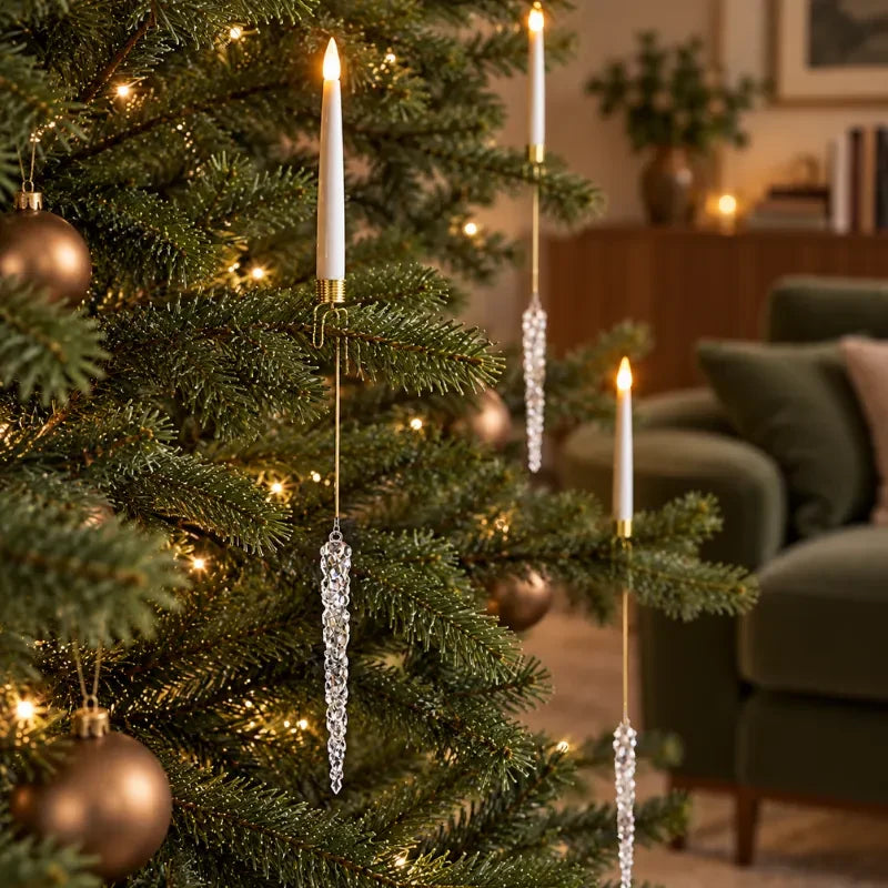LED Christmas Tree Candles with Flickering Flame and Hanging Crystal Ornaments - Image 6
