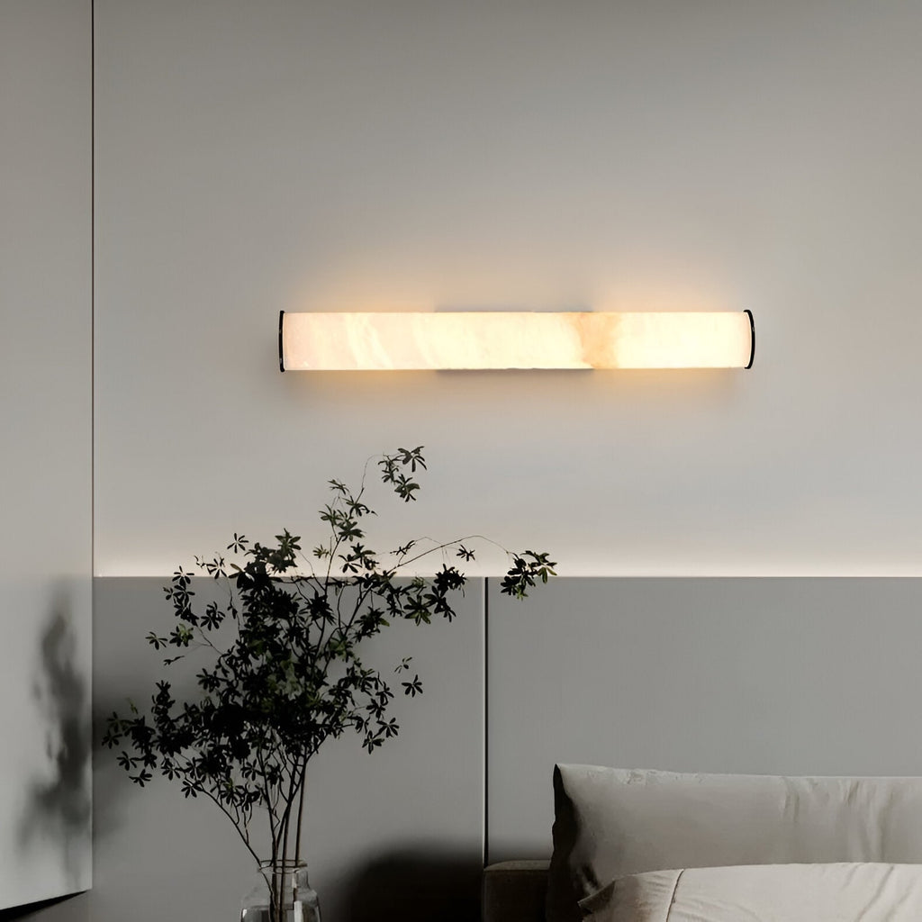 Marble Shade Wall Sconce Warm White Vertical LED Minimalist Cylindrical Gold - Image 12