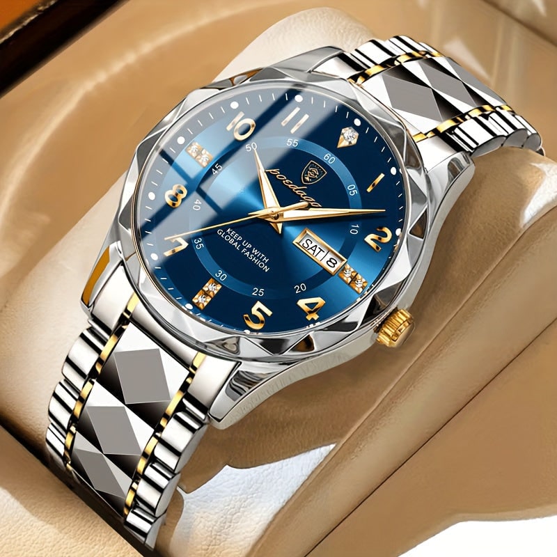 Mens Dress Watch Analog Fashion Sunburst Dial Date Window Faceted Bracelet - Image 6