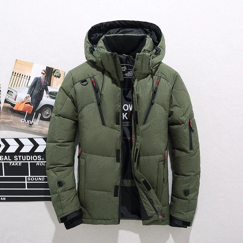 Men's Puffer Jacket with Adjustable Hood Quilted Down Fill and Zippered Pockets - Image 7