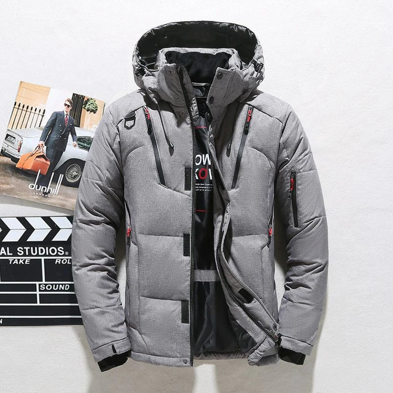 Men's Puffer Jacket with Adjustable Hood Quilted Down Fill and Zippered Pockets - Image 9