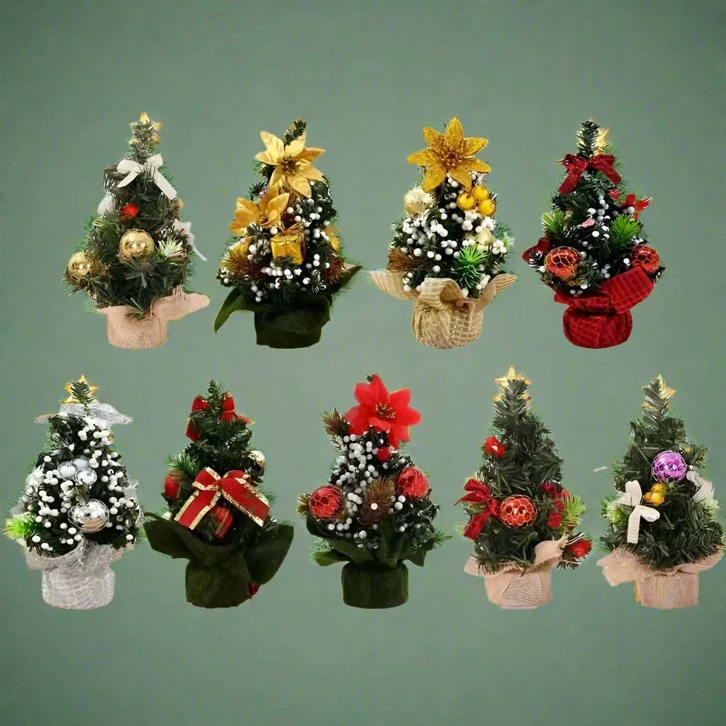 Mini Christmas Tree Tabletop with Ornaments and Flocked Snow Fabric Base - Image 1