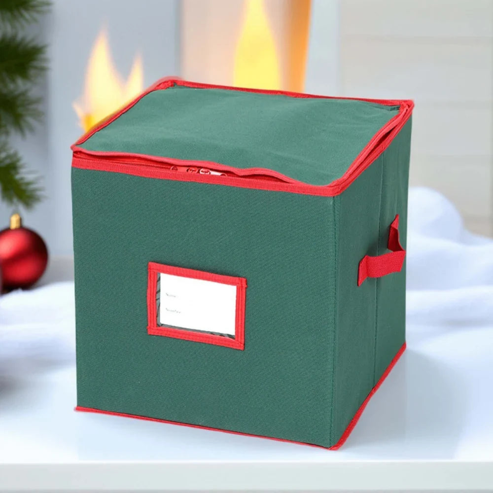 Ornament Storage Box with Dividers Zippered Lid and Viewing Window - Image 1