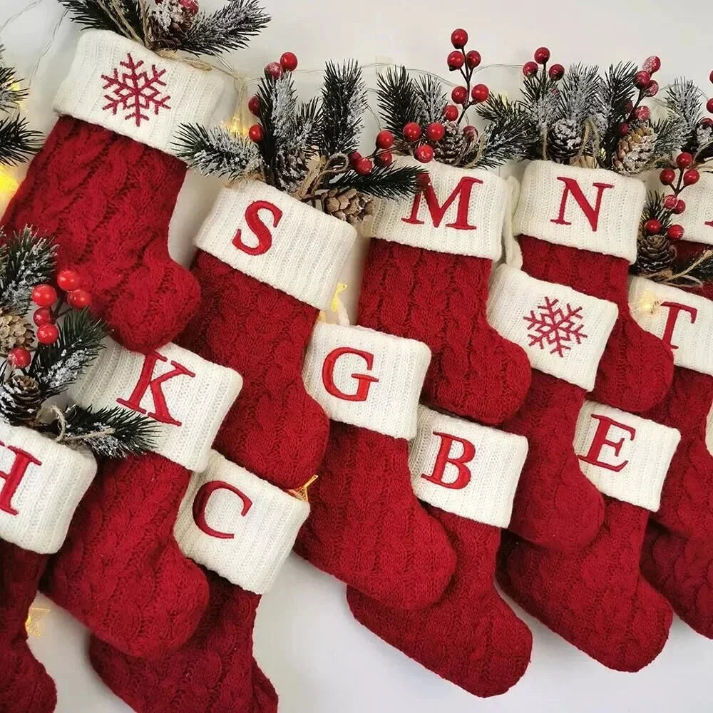 Personalized Christmas Stocking with Cable Knit Design and Embroidered Initial - Image 2