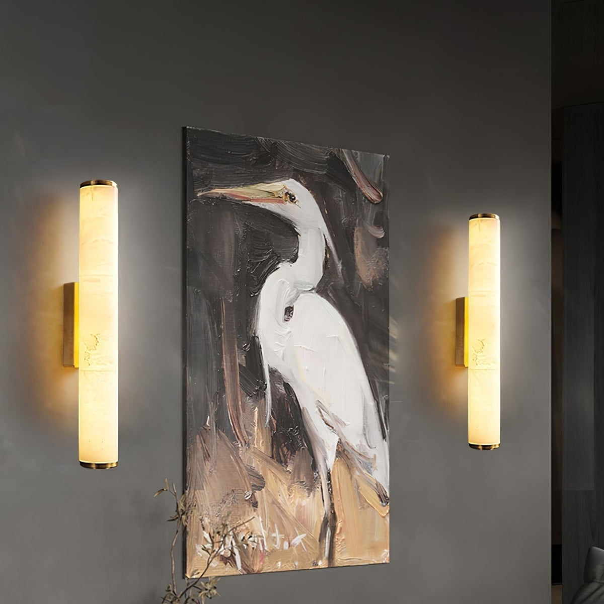 Plug-in Wall Sconce Lighting with Marbled Cylinder Shade Candle - Image 4