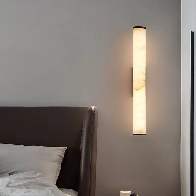 Plug-in Wall Sconce Lighting with Marbled Cylinder Shade Candle - Image 7