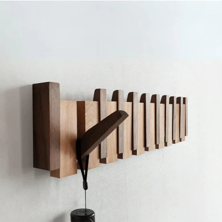 Appendiabiti da parete in stile pianoforte – Appendino decorativo con ganci in legno massello | Portaoggetti funzionale e decorazione artistica per la casa