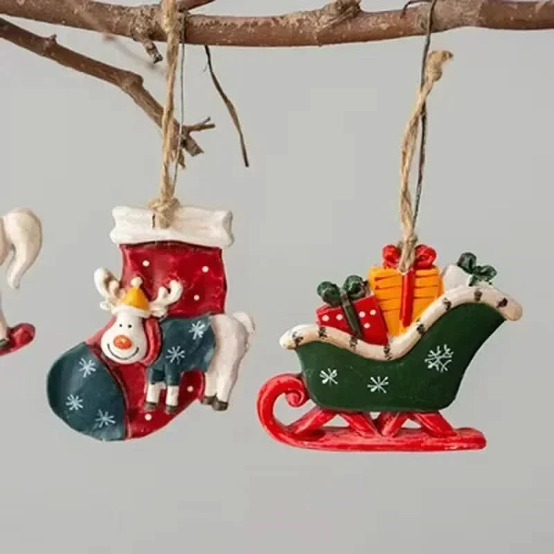 Rustic Resin Christmas Ornament with Hand-Painted Details and Jute String - Image 4