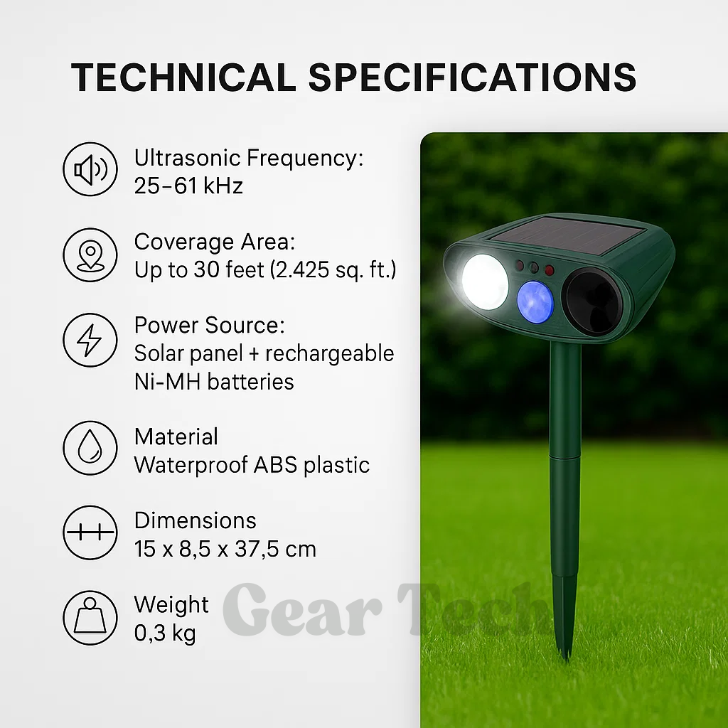 Solar Powered Ultrasonic Pest Repeller with Motion Sensor and Flashing LED Light - Image 3