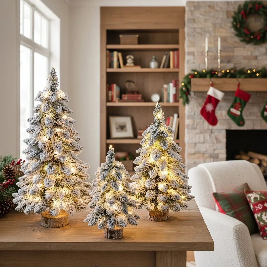 Tabletop Christmas Tree Pre Lit with LED Lights and Faux Flocked Snow Effect - Image 3