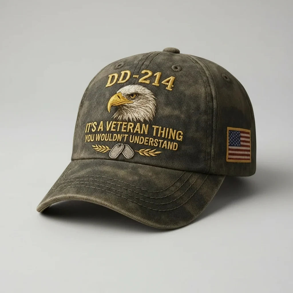 Veteran Baseball Cap with Embroidered Eagle and Us Flag Patch - Image 2