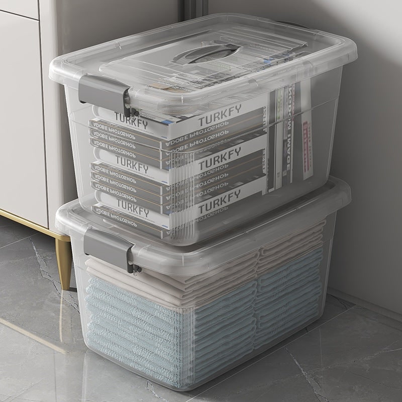 Women's Plastic Storage Bin and Stackable Box with Wheels Latching Lid and Carrying Handle Rack - Image 3