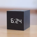 Wooden Cube Digital Alarm Clock with LED Temperature Display - Image 2