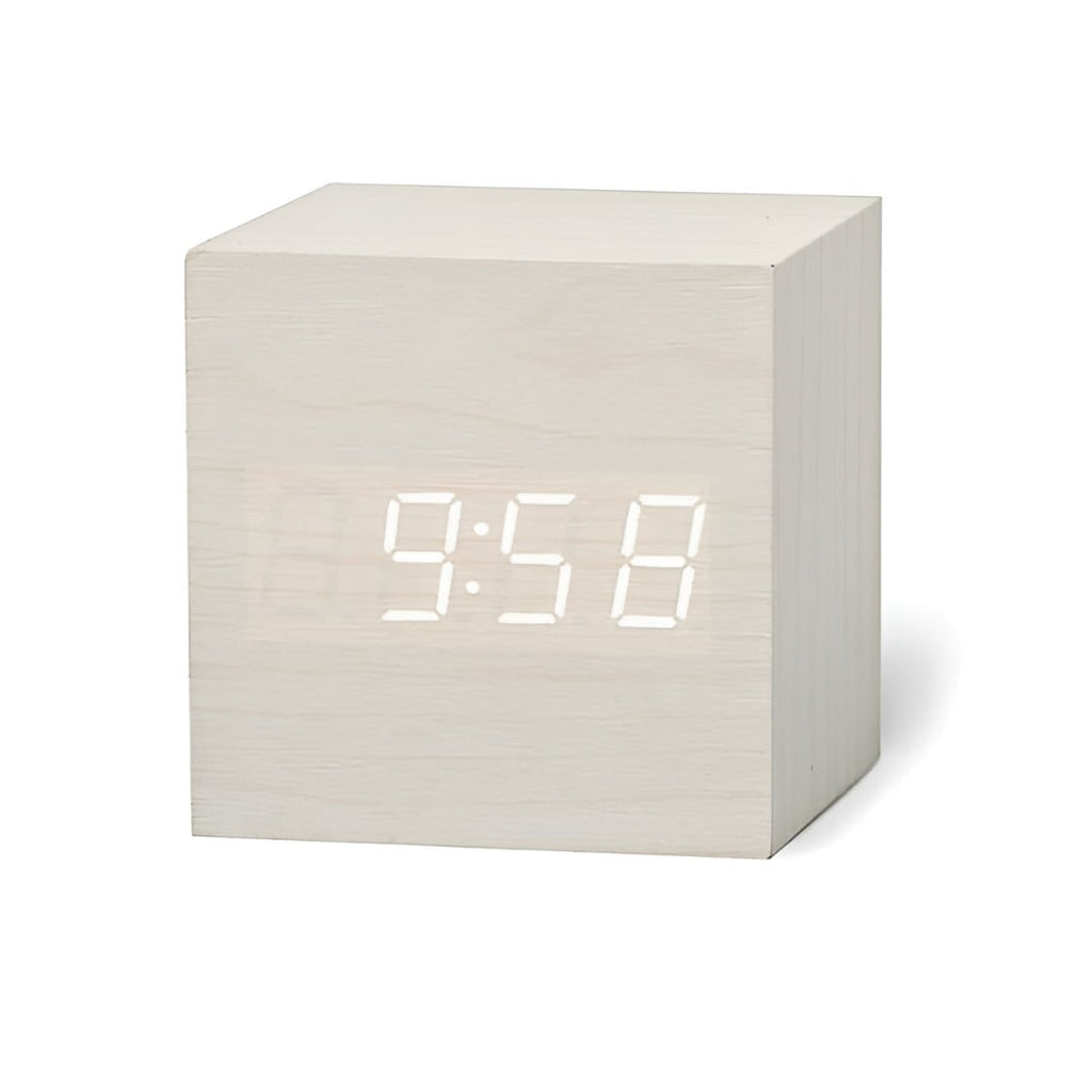 Wooden Cube Digital Alarm Clock with LED Temperature Display - Image 5