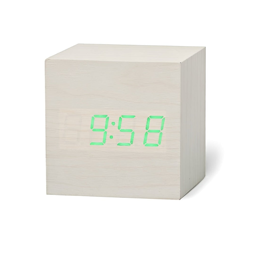 Wooden Cube Digital Alarm Clock with LED Temperature Display - Image 6