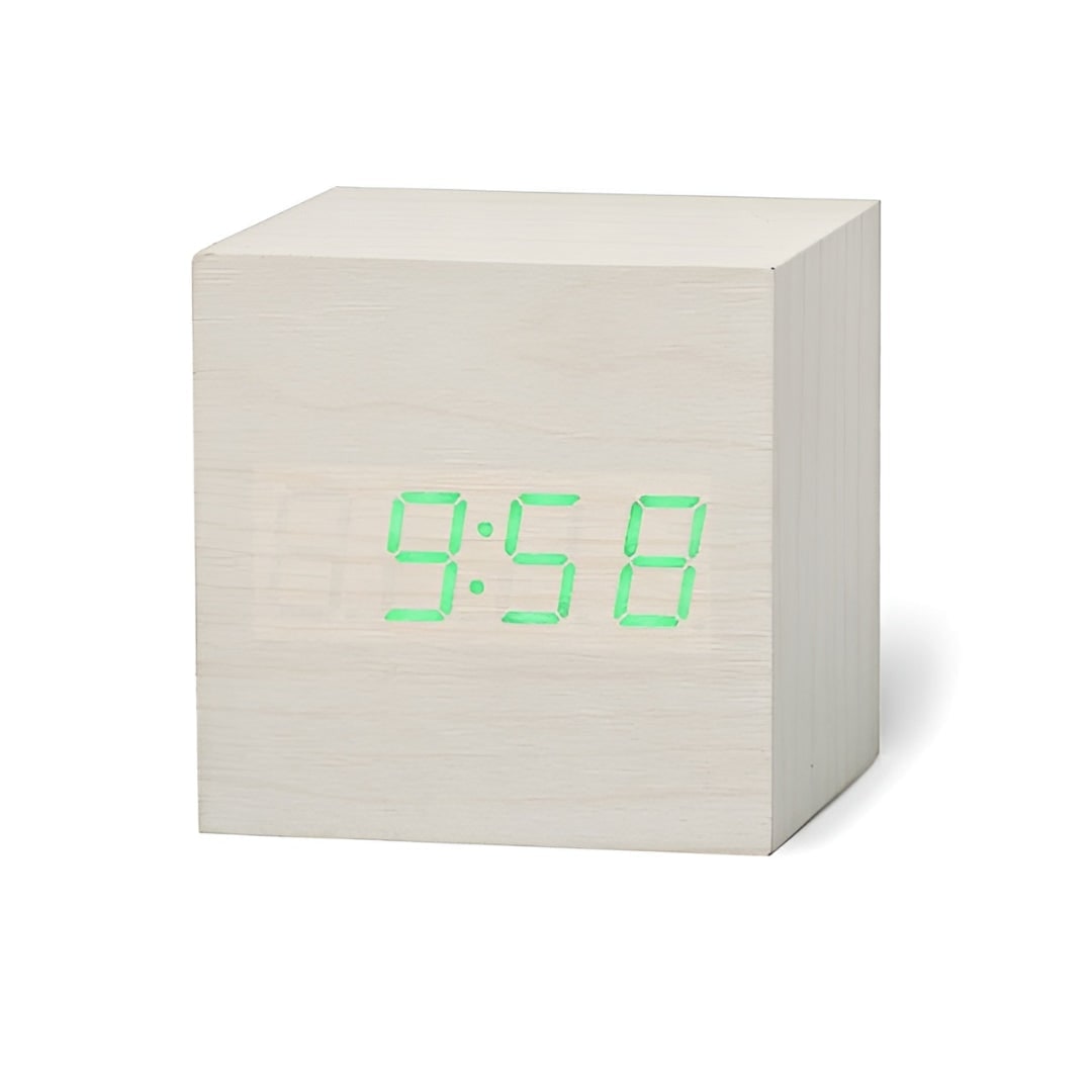 Wooden Cube Digital Alarm Clock with LED Temperature Display - Image 6