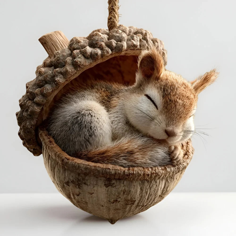 Woodland Christmas Ornaments with Sculpted Sleeping Animals in Acorn Shells - Image 13