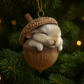 Woodland Christmas Ornaments with Sculpted Sleeping Animals in Acorn Shells - Image 2