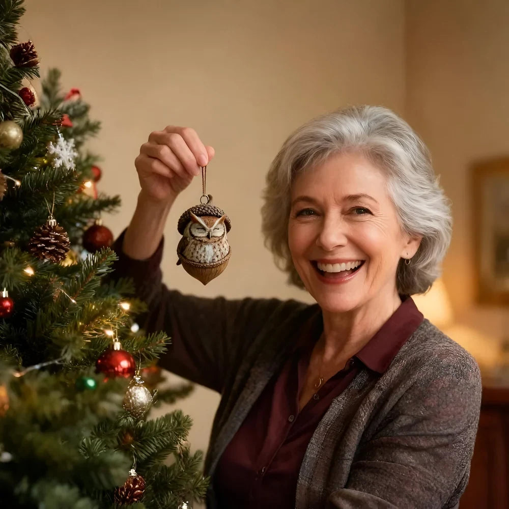 Woodland Christmas Ornaments with Sculpted Sleeping Animals in Acorn Shells - Image 9