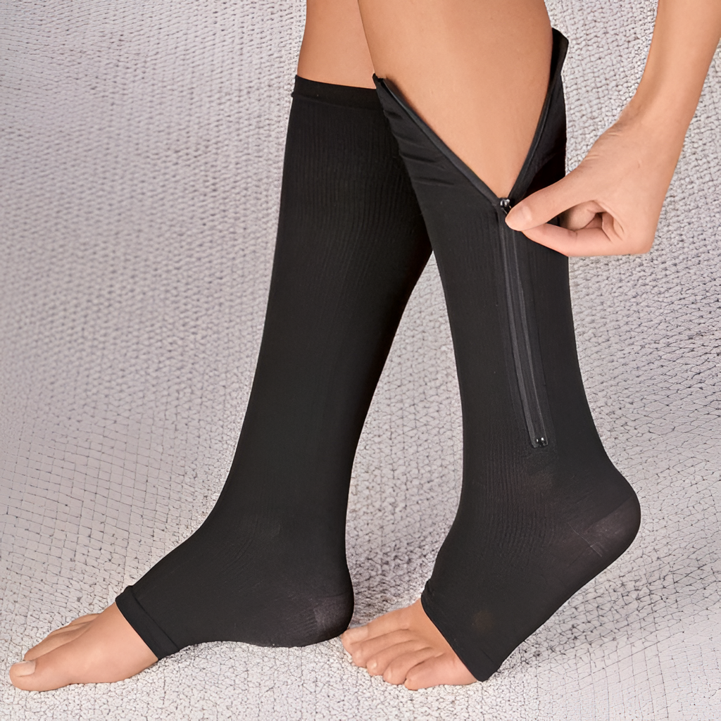 Zipper Compression Socks for Pregnancy with Graduated and Swollen Ankles Relief Knee High Open Toe - Image 2