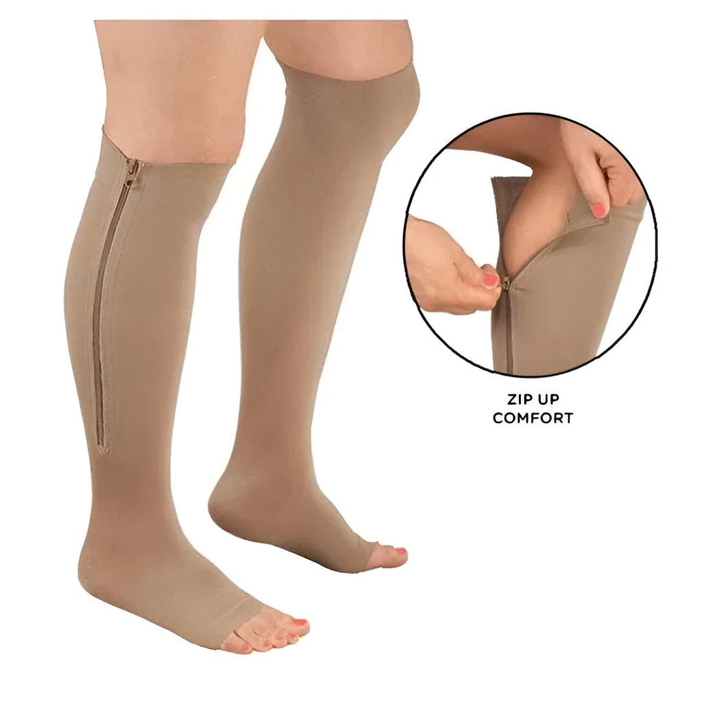 Zipper Compression Socks for Pregnancy with Graduated and Swollen Ankles Relief Knee High Open Toe - Image 3