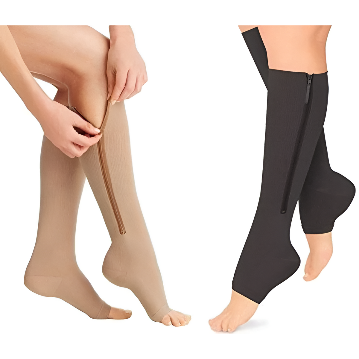 Zipper Compression Socks for Pregnancy with Graduated and Swollen Ankles Relief Knee High Open Toe - Image 5