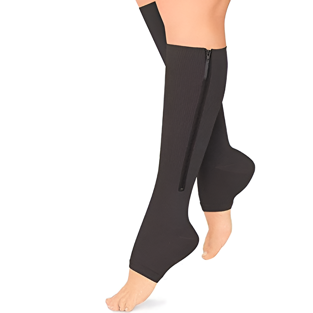 Zipper Compression Socks for Pregnancy with Graduated and Swollen Ankles Relief Knee High Open Toe - Image 7
